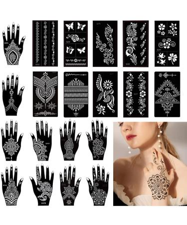Stencils for Henna Tattoos/Temporary Tattoo Templets Set of 20 Sheets Indian Arabian Tattoo Stickers for Hands Arms Shoulders Legs