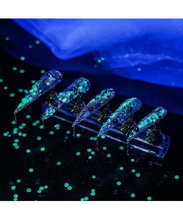 Let's Resin Glow in The Dark Green Glitter 100g - High Luminous for Resin, Makeup, Nail, Skin - Chunky Glitter for Epoxy, UV Resin - DIY Crafts, Slime, Tumblers, Halloween Decor - Buy Online on GoSupps.com