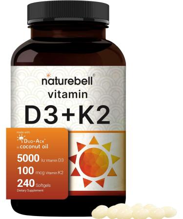 NatureBell Magnesium Glycinate Capsules 500mg & Vitamin D3 5,000iu with K2 MK-7 100mcg Softgels Bundle Pack | Chelated & Purified Mineral | Bioavailable Virgin Coconut Oil Softgels - Buy Online on GoSupps.com