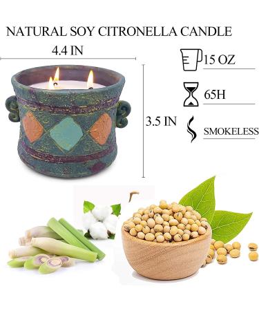 Large Citronella Outdoor Candle 15.0oz | 3-Wick Soy Wax | Patio Fly Off Candles in Coarse Pottery | Natural Insect Repellent - Buy Online on GoSupps.com