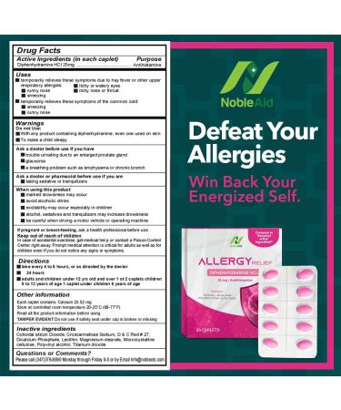 Antihistamine Allergy Relief Diphenhydramine HCL 25mg - 24 Caplets for Adults & Children - Decongestant for Nasal Allergies Runny Nose & Itchy Throat - Fast Acting Relief - Buy Online on GoSupps.com