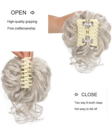 Light Grey Wavy Curly Messy Bun Hair Chignon Clip - Synthetic Hair Updo for Women & Girls - Buy Online on GoSupps.com