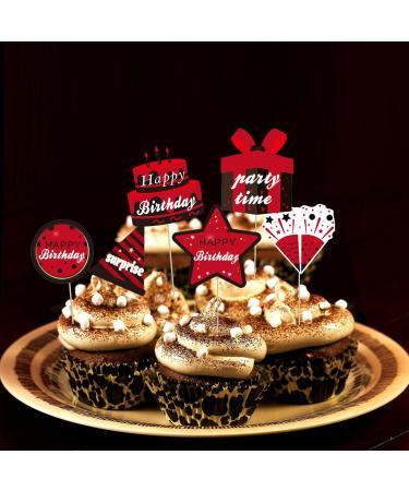 36PCS Black Red Happy Birthday Cupcake Topper Decorations for Men Women Happy Birthday Cake Topper Party Supplies Birthday Cupcake Picks Cake Decor - Buy Online on GoSupps.com
