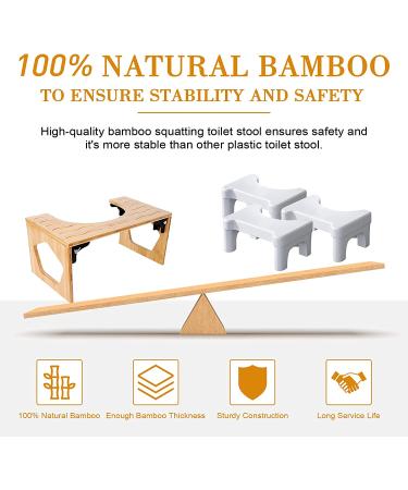Squatting Toilet Stool - 8 Inch Bamboo Potty Stool for Adults & Children | Foldable Bathroom Poop Stool with Non-Slip Mat - Buy Online on GoSupps.com