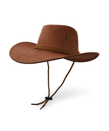 Cowboy Hat, Sun Hat Faux Felt Leather Suede Travel Cap Western Hat Outdoor Sun Protect Brown