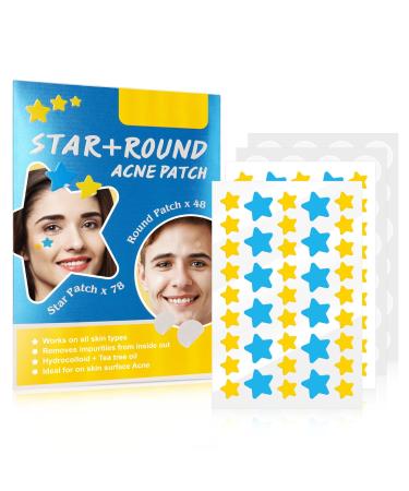 126 PCs Star -shaped pimple patch hydrocolloid pimple patch pimple patch with tea tree oil and salicylic acid pimple patch set and waterproof absorption anti suitable for all skin types blue yellow