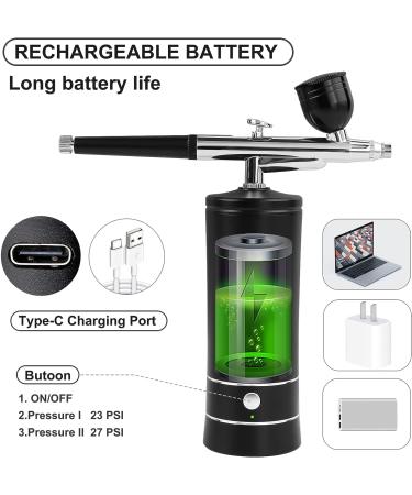 Portable Rechargeable Airbrush Kit with Compressor and 0.3mm Gun - Ideal for Painting, Tattoo, Nail Art, Model Coloring, Makeup, Cake - Black - Buy Online on GoSupps.com