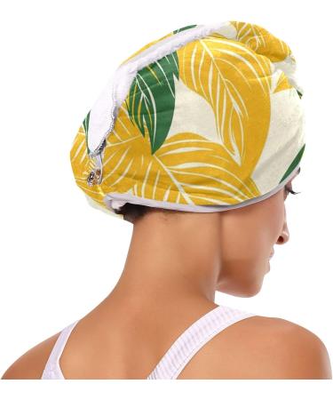 Eco-Friendly Green Yellow Leaf Hair Towel 2 Pack | Super Absorbent Quick Dry Hair Turbans for Women & Girls - Buy Online on GoSupps.com