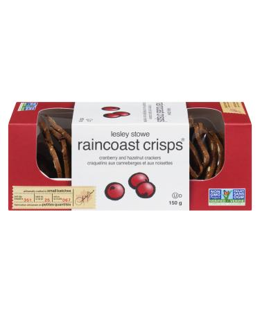 Lesley Stowe Raincoast Crisps Cranberry Hazelnut Crackers (Pack of 12) - Artisanal Crackers Charcuterie Crackers Baked in Small Batches Non-GMO Kosher Certified 12 x 150g Cranberry & Hazelnut 150 g (Pack of 12)