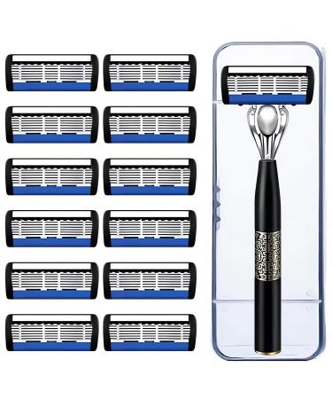12 pieces replacement blades for wet razors men manual razor with seven layers razor blade handle made of metal men razor blade gift for men