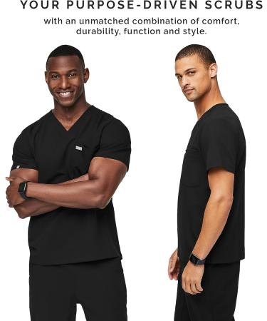 FIGS Leon Men's Scrub Top - Tailored Fit V-Neck, 3 Pockets, 4-Way Stretch | Medium Black - Buy Online on GoSupps.com