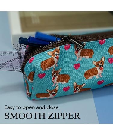Linen Corgi Pattern Lparkin Pin Bag | Large Capacity Pen Case & Cosmetic Bag for Students and Office Use - Buy Online on GoSupps.com