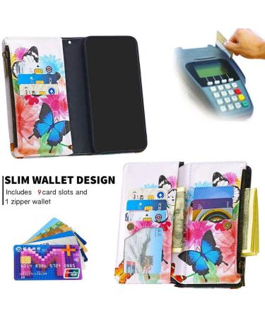 Miago Colorful Butterfly Flower Leather Case for Huawei Y5 2019 - 9 Card Slots Zip Flip Wallet Cover - Buy Online on GoSupps.com