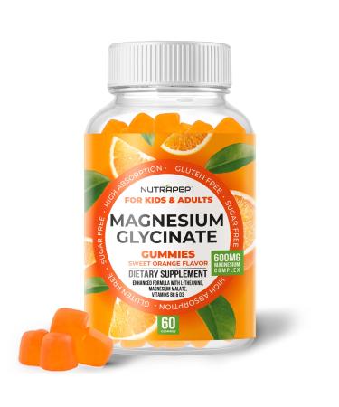 Magnesium Glycinate Gummies for Kids & Adults Women & Men - Sugar Free Gluten Free Non-GMO Vegan Chewable Supplement 60 Count (Pack of 1)