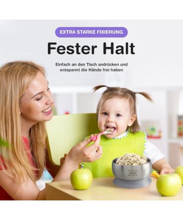Rilli Saugnapf Bowl | Stainless Steel Baby Dish with Silicone Lid | Slip-Proof Suction Cup Bowl for Fruits & Baby Food | Modern Gray Design - Buy Online on GoSupps.com