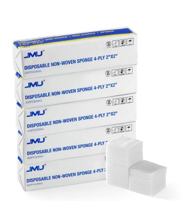 1000pcs Gauze Pads 2x2 JMU Sponge Non Woven 4-Ply Non-Sterile Dental Pads All Purpose Gauze 2x2 1000P