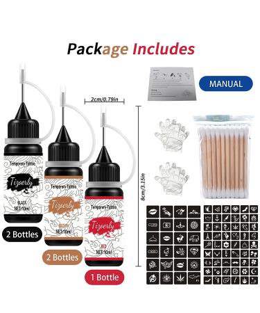 Temporary Tattoo Set - 5Pcs with 78 Adhesive Stencils in Black, Brown, and Red Colors - Buy Online on GoSupps.com