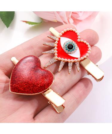 Red Rhinestone Love Heart Hair Clips for Women - Valentine's Day Hairpins for Romantic Date Gifts - Buy Online on GoSupps.com