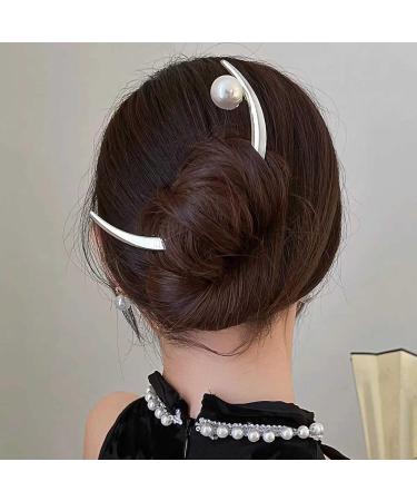 Inilbran Boho Crescent Moon Hair Stick Hair Clip Vintage Pearl Moon Hair Slide Hairpin French Pearl Hair Stick Clip Vintage Moon Hair Fork Barrette Decorative Hair Accessories for Women Headdress - Buy Online on GoSupps.com