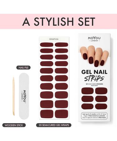 MOYOU LONDON Semi Cured Gel Nail Wraps - 20 Pcs Salon-Quality Manicure Set with Nail File & Cuticle Stick - Negroni - Buy Online on GoSupps.com