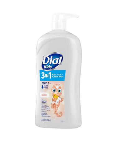 Dial Kids All-in-1 Body + Hair + Bubble Bath Peach Scent 32 Fl Oz Hypoallergenic Body Wash & Shampoo No Tears Formula for Kids 2+ Years No Parabens & Silicones 32 Fl Oz (Pack of 1) - Buy Online on GoSupps.com