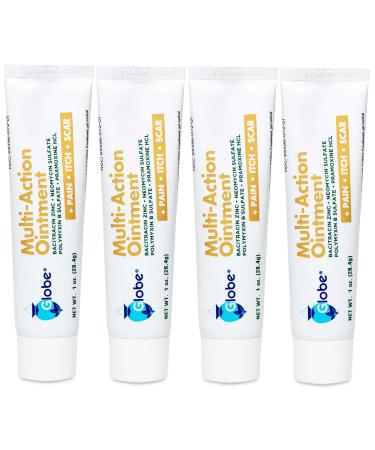 Globe Multi-Action Ointment | Triple Antibiotic Plus Pain-Relieving, Anti-Itch, Scar Minimizer | w/Neomycin, Bacitracin, Pramoxine HCl & Polymyxin B| Treats Minor Cuts, Scrapes, Burns (4 Pack)