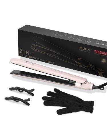 1 inch Hair Straightener Iron Ceramic Flat Iron 450 Degrees Hair Straightener and Curler 2 in 1 15s Fast Heat Straightening Iron for Hair (Pink)
