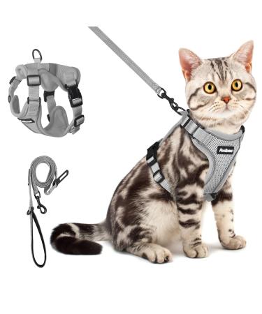 Petbonus cat dishes with a line adjustable cat line with dishes for cats breathable and soft cat dishes Small cat with reflex stripes for cats kitten (gray XS) XS gray