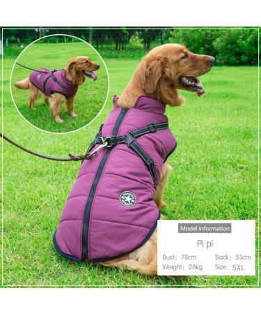 2-in-1 Dog Winter Coat & Dishes for Large Dogs - Warm Padded Jacket & Vest for Cold Weather - Purple 3XL - Perfect for Dogs Cats & Puppies - Buy Online on GoSupps.com