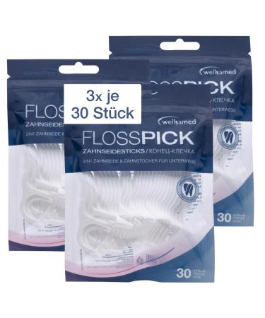 Wellsamed unwaxed dental floss sticks tasteless for thorough interdental cleaning (90 pieces)