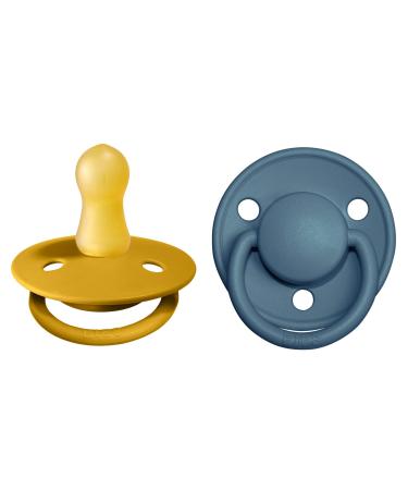 BIBSE de Lux Schnuller 2-pack BPA-free cherry shape nipple.Natural rubber/latex made in Denmark.0-6 months (2-pack) Mustard / Petrol size 1 (2-pack) Mustard / Petrol
