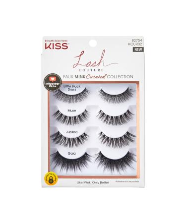 KISS Lash Couture Faux Mink False Eyelashes Multipack Celebrity Favorite Wispy Effect Volume & Curl Lash Extensions Look Crisscross Pattern Reusable Cruelty Free Contact Lens Friendly 4-Pair