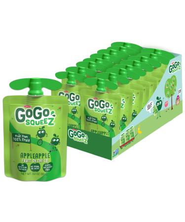 GoGo squeeZ Applesauce, Apple Apple, Gluten Free, Vegan Friendly, Unsweetened Applesauce, Recloseable, BPA Free Pouches, 3.2 Ounce (18 Pouches)
