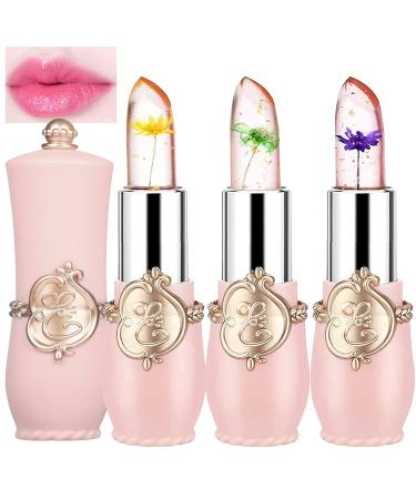 3 Pack Crystal Flower Lipstick Color Changing Lipstick Magic Lipstick Jelly Clear Lipstick Long Lasting Nutritious Moisturizer Temperature Lip Stain Lip Gloss Flower Pink -04&05&06