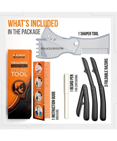 Beard Shaper Kit - Complete Styling Tool for Razor Sharp Lines - Adjustable Shaper, Razors, Barber Pencil - Templates for Perfect Line Up - Buy Online on GoSupps.com