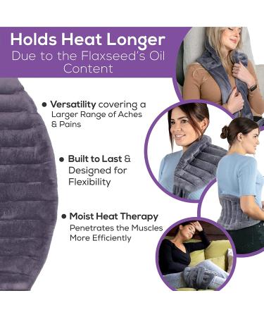 XL Gray Microwave Heating Pad - Back Pain Relief with 71 Ties, Moist Heat Wrap for Neck, Shoulders, Cramps - Microwavable Flaxseed Rice Pack - Buy Online on GoSupps.com