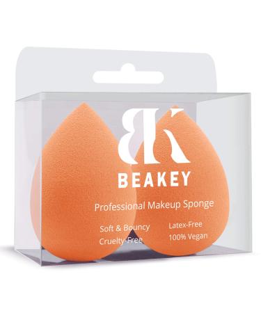 BEAKEY Makeup Sponge, Latex-free and Vegan Beauty Sponge, Flawless for Cream, Liquid Foundation & Powder Application (2Pcs) 2pcs Orange