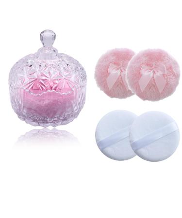 5 Pieces Large Body Powder Puff and Powder Container Crystal Case for Dust Puff Powder applicator with Box for Face and Body (Clear Crown) Crown Clear