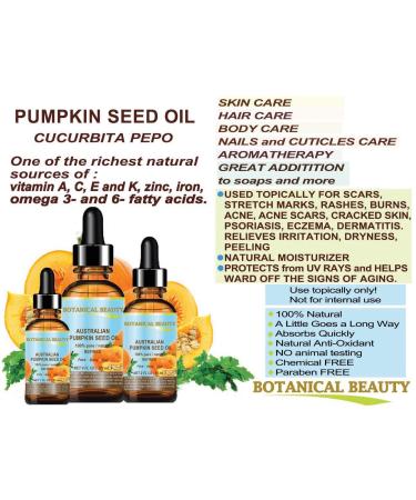 Botanical Beauty Australian PUMPKIN SEED OIL Pure Natural Virgin Unrefined Cold Pressed Carrier Oil. 2 Fl.oz.- 60 ml. for Face Skin Hair Lip Nails - Buy Online on GoSupps.com