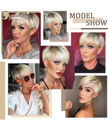 Creamily Short Blonde Wig for Women - Natural Layered Straight Synthetic Hair with Bangs - Buy Online on GoSupps.com