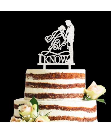 Acrylic I Love You I Know Cake Topper Star Wars Theme Wedding Cake Topper Han and Leia Cake Topper (Silver)