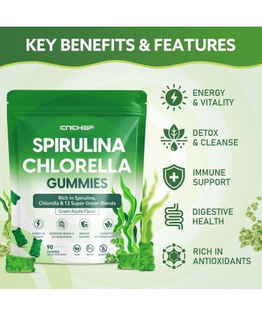 Organic Spirulina & Chlorella Gummies with 12 Super Greens Blend Chlorophyll Sea Moss Parsley Leaf Peppermint Leaf and Green Tea for Daily Energy Detox & Immunity 90-Count Green Apple Flavor - Buy Online on GoSupps.com