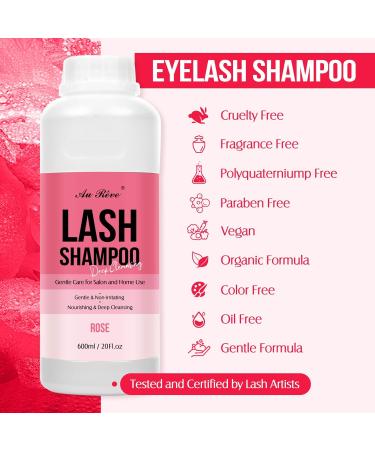 Lash Shampoo Bulk 600ml - Oil Free Eyelash Extension Cleanser | Gentle Foaming Formula for Salon & Home Care | Buy Rose Scented Shampoo Online - Buy Online on GoSupps.com