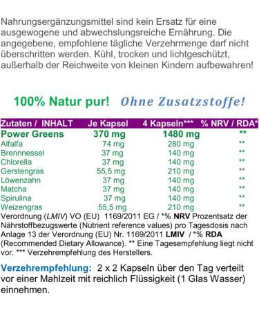 Power Greens 120 Capsules - 100% Natural Chlorophyll Alfalfa Spirulina & More | Pure Superfood for Energy and Wellness - Buy Online on GoSupps.com