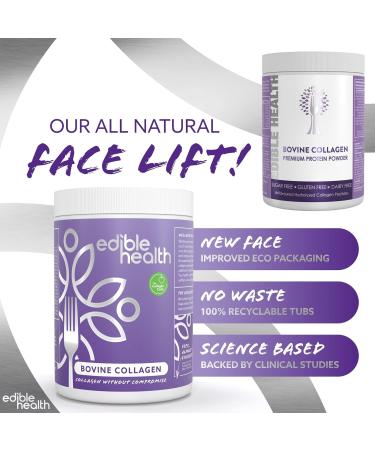 Edible Health Hydrolysed Bovine Collagen Powder - Protein Peptides - 18 Amino Acids - Paleo Keto Kosher Halal - 400g Tub - Buy Online on GoSupps.com