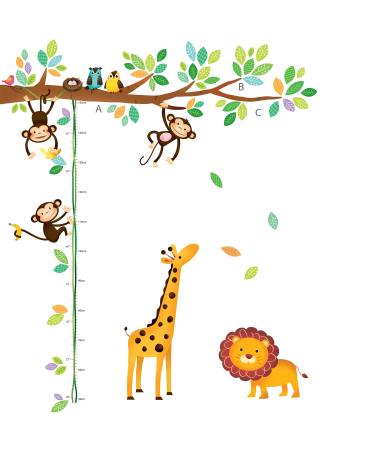 DECOWALL DW-1402 Little Monkeys Tree and Animals Height Chart Kids Wall Stickers Wall Decals Peel and Stick Removable Wall Stickers for Kids Nursery Bedroom Living Room Animal Height Chart