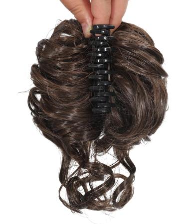 Light Brown Claw Clip Messy Bun Hairpiece | Wavy Curly Chignon Updo | Synthetic Hair Ponytail for Women - Buy Online on GoSupps.com