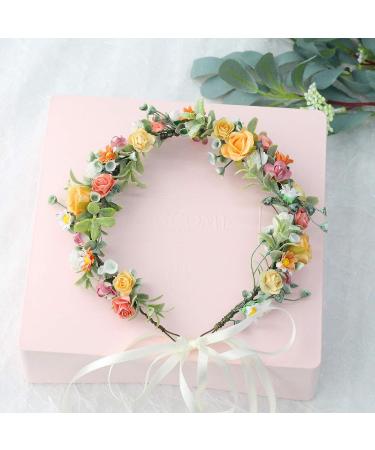 Love Sweety Greenery Flower Headband - BOHO Leaf Hair Wreath for Bridal Wedding, Maternity Floral Crown in White Pink Orange - Buy Online on GoSupps.com