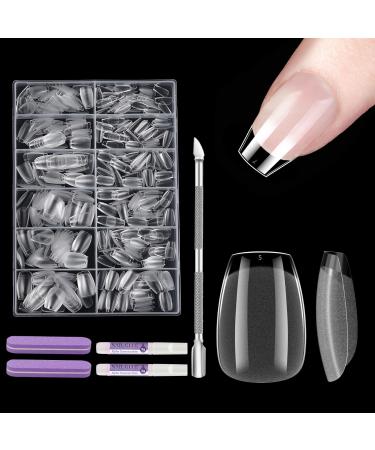 EARLMONI Extra Short Coffin Nail Tips Set - 432 Pieces Full Cover Prepolished Artificial 12 Sizes Soft Gel Nail Tips with Glue Nail File Cuticle Pusher XS Extra Short Coffin Nail Tips