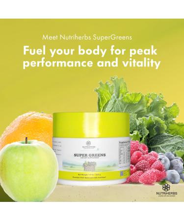 Nutriherbs Super Greens Powder - 225g | 33 Nutrient-Rich Fruits Vegetables & Probiotics for Enhanced Energy Immunity & Digestion | Powerful Green Superfood Powder | 30 Delicious Servings - Buy Online on GoSupps.com
